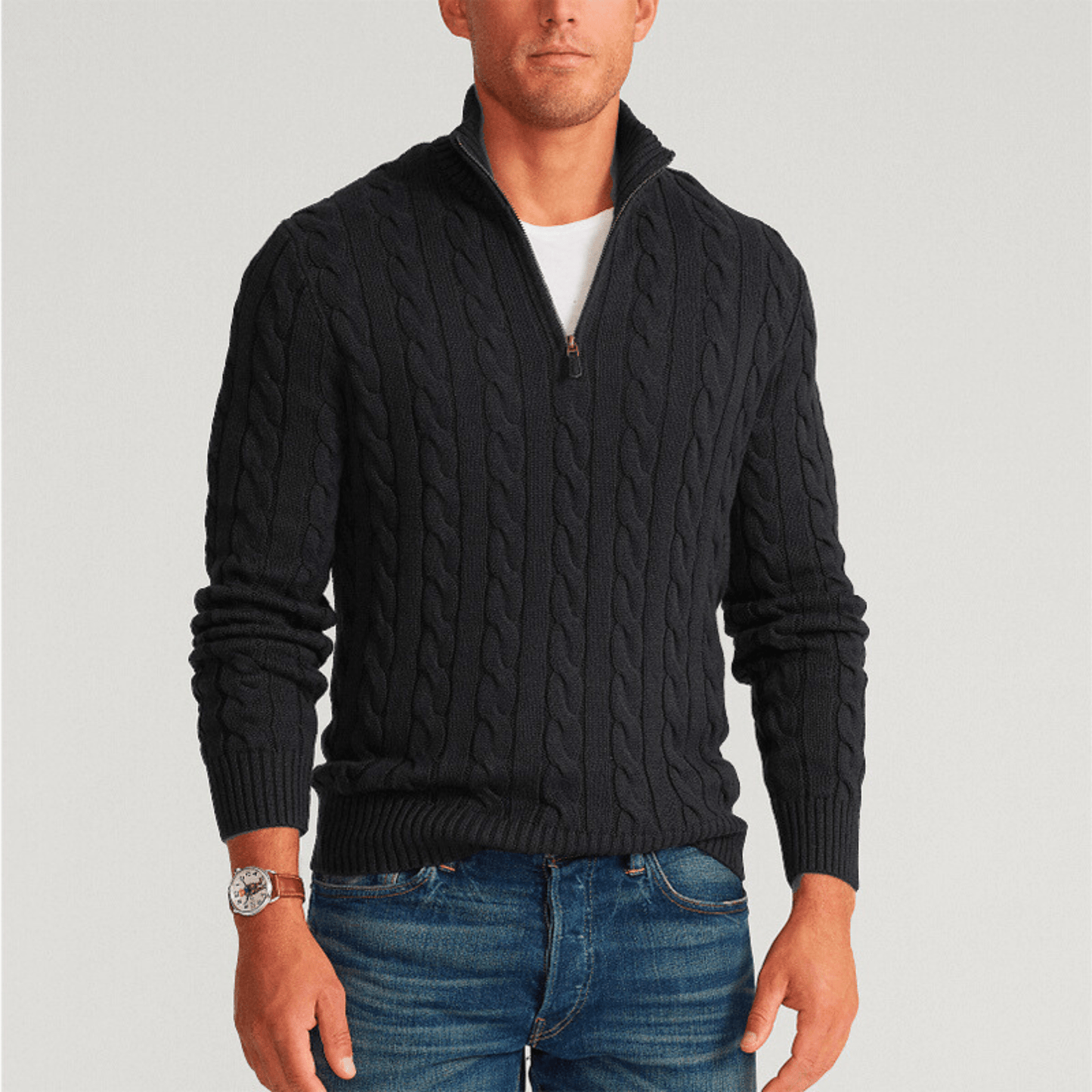CableKnit Quarter-Zip Sweater