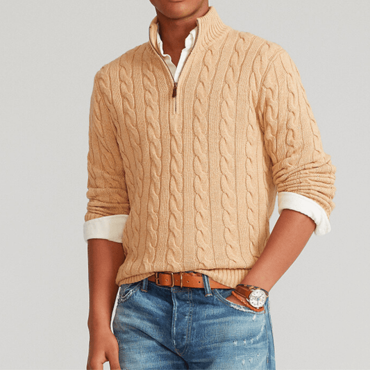 CableKnit Quarter-Zip Sweater